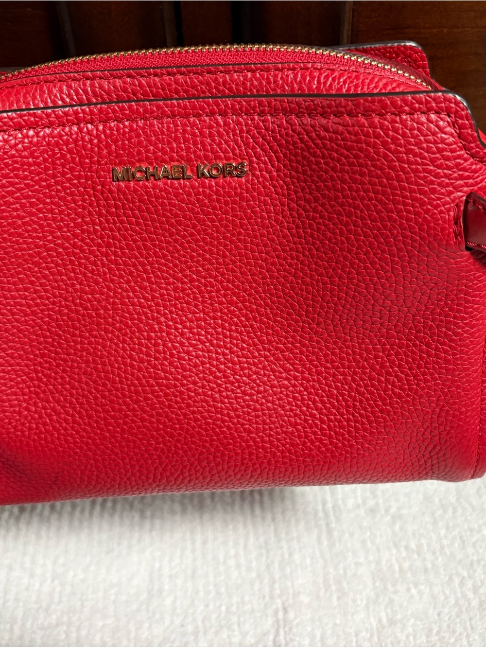 MICHAEL KORS Red Pebbled Leather Crossbody with Gold Hardware